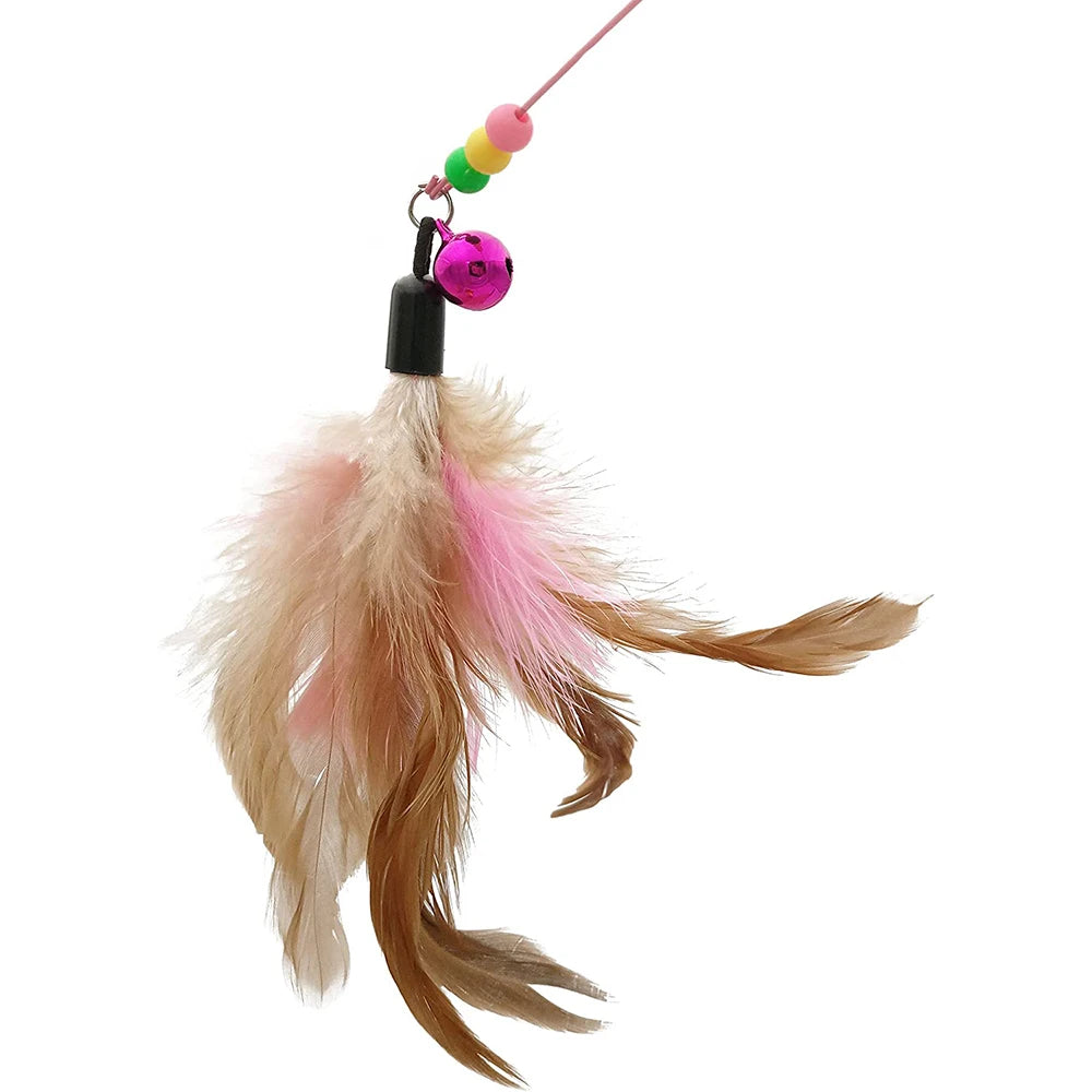 2 Pack Pet Teaser Cat Toy Steel Wire Feather Interactive Funny Cat Stick Training Teaser Kitten Wand Toys with Beads Bells