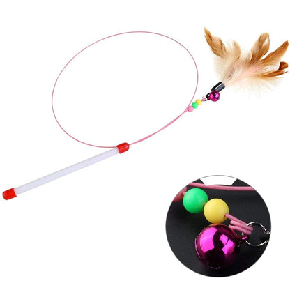 2 Pack Pet Teaser Cat Toy Steel Wire Feather Interactive Funny Cat Stick Training Teaser Kitten Wand Toys with Beads Bells