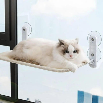 Window Mounted Cat Hammock Breathable Mesh Fabric Cover Foldable Cat Bed with 4 Suction Cups Cordless Steel Frame Window Perch