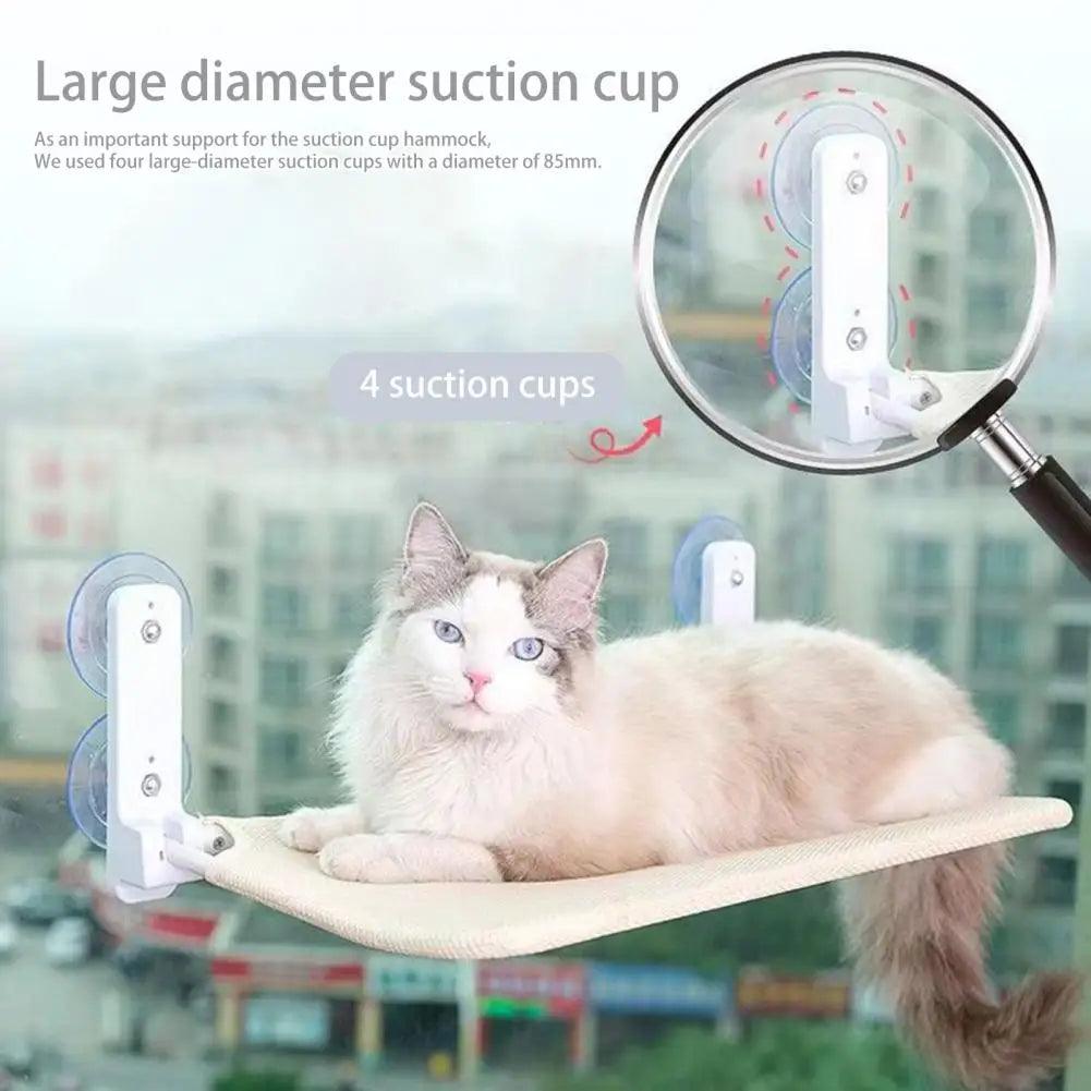 Window Mounted Cat Hammock Breathable Mesh Fabric Cover Foldable Cat Bed with 4 Suction Cups Cordless Steel Frame Window Perch