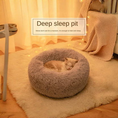 Warm Long Plush Pet Cat Bed Enclosed round Cat Cushion Comfortable Sleep Bag Cat Nest Kennel for Small Pet Cat Dog