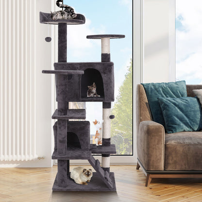 55'' Cat Tree Tower Condo Multi Platforms Kitty Play House Safety Scratch Post